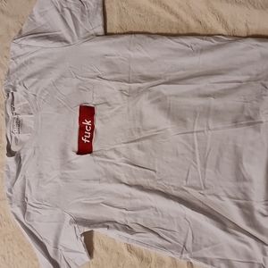 White t-shirt with choice word embroidery medium